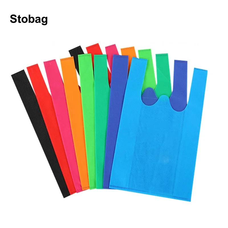 StoBag 20pcs Non-woven Shopping Tote Bags Cloth Color Eco-friendly Storage Handbag Reusable Large Pouches Custom Logo(Extra Fee)