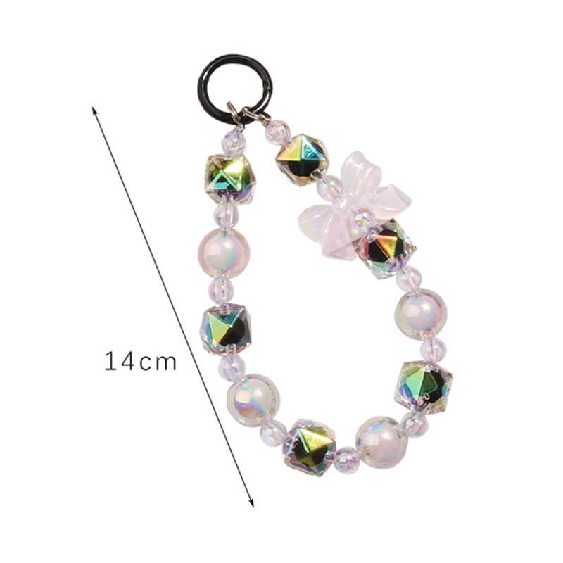 Korean Ins Style Beaded Mobile Phone Chain Acrylic Beaded Bow Wrist Strap Bag Headphone Pendant Charms Phone Keychain