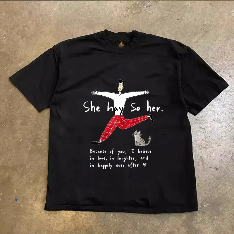 Loose Fit Cotton T-Shirt Unisex Short Sleeve Double Thread UPUPXIA Hero Print Sweat Absorbent round Neck Casual Summer Top