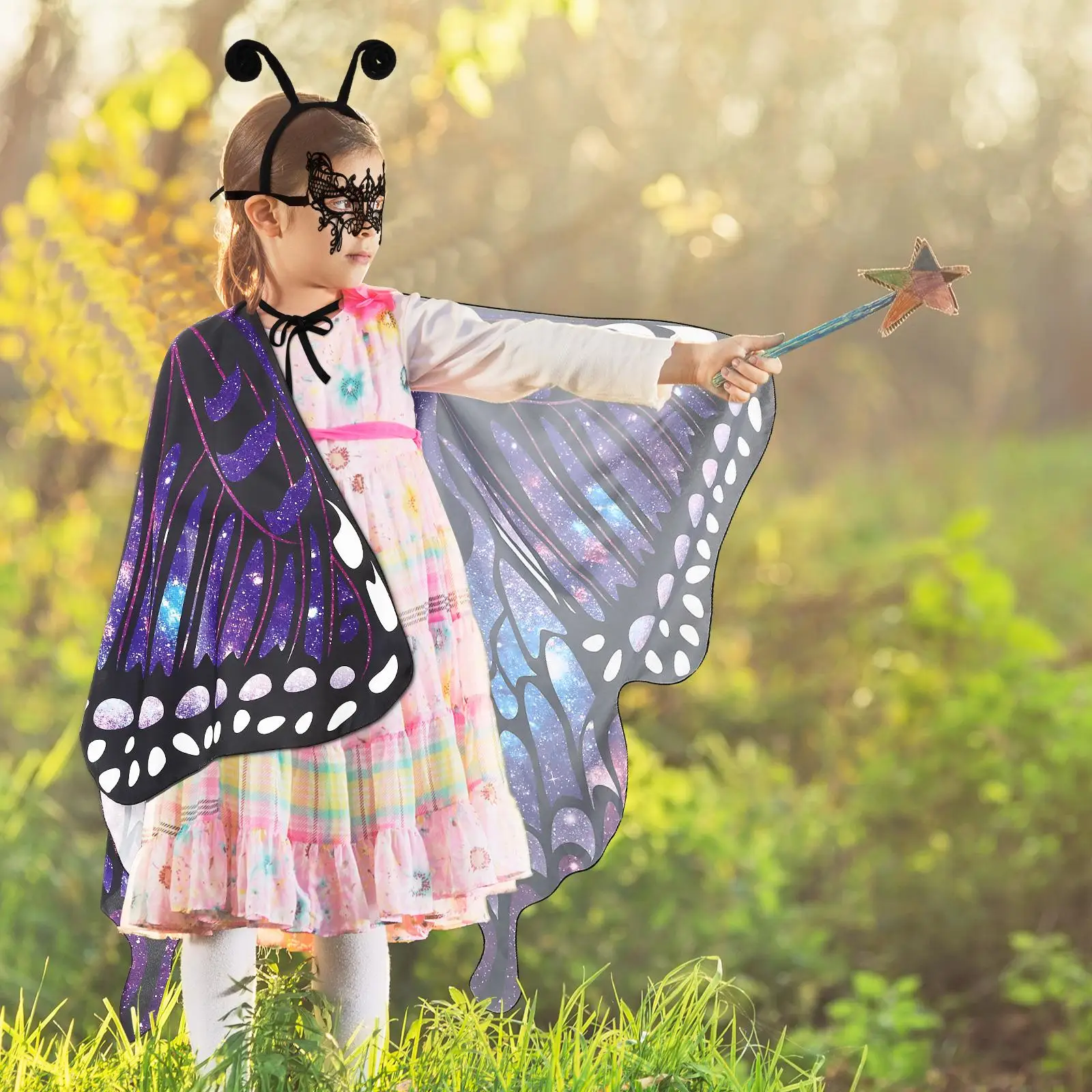 1 Set Cape Kit Butterfly Wings Mask Headband Children Butterfly Cosplay Party Carnival Dress Costume Wing cape for Girls