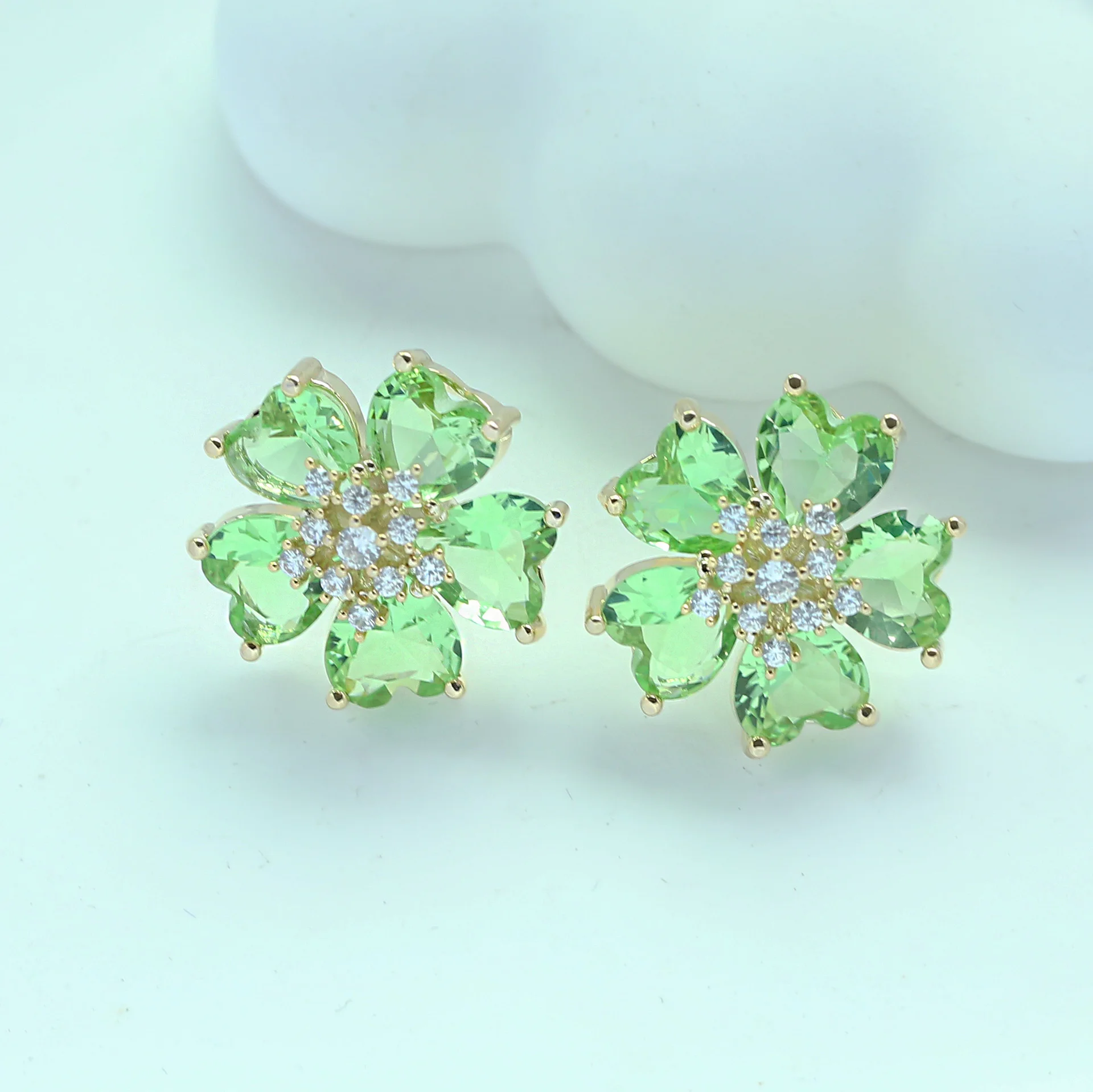 

925 Silver Needle Luxury Peridot Flower Stud Earrings, Elegant Bridal Wedding Jewelry Gift for Women