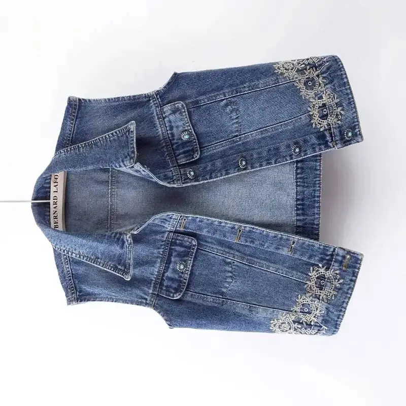 

Весенне-осенний новый джинсовый жилет с вышивкой, женский жилет без рукавов, джинсовое пальто, женское повседневное ковбойское пальто, жилет, женские топы