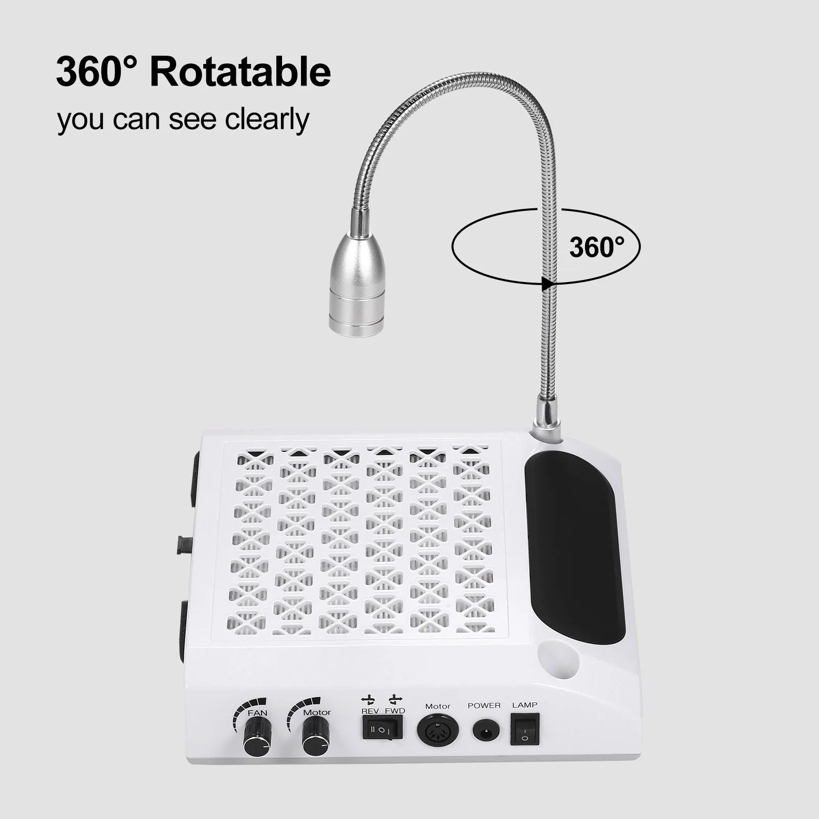 مصباح الأظافر + مجمع غبار الأظافر آلة حفر الأظافر منظف شفط الغبار أدوات صالون تزيين الأظافر