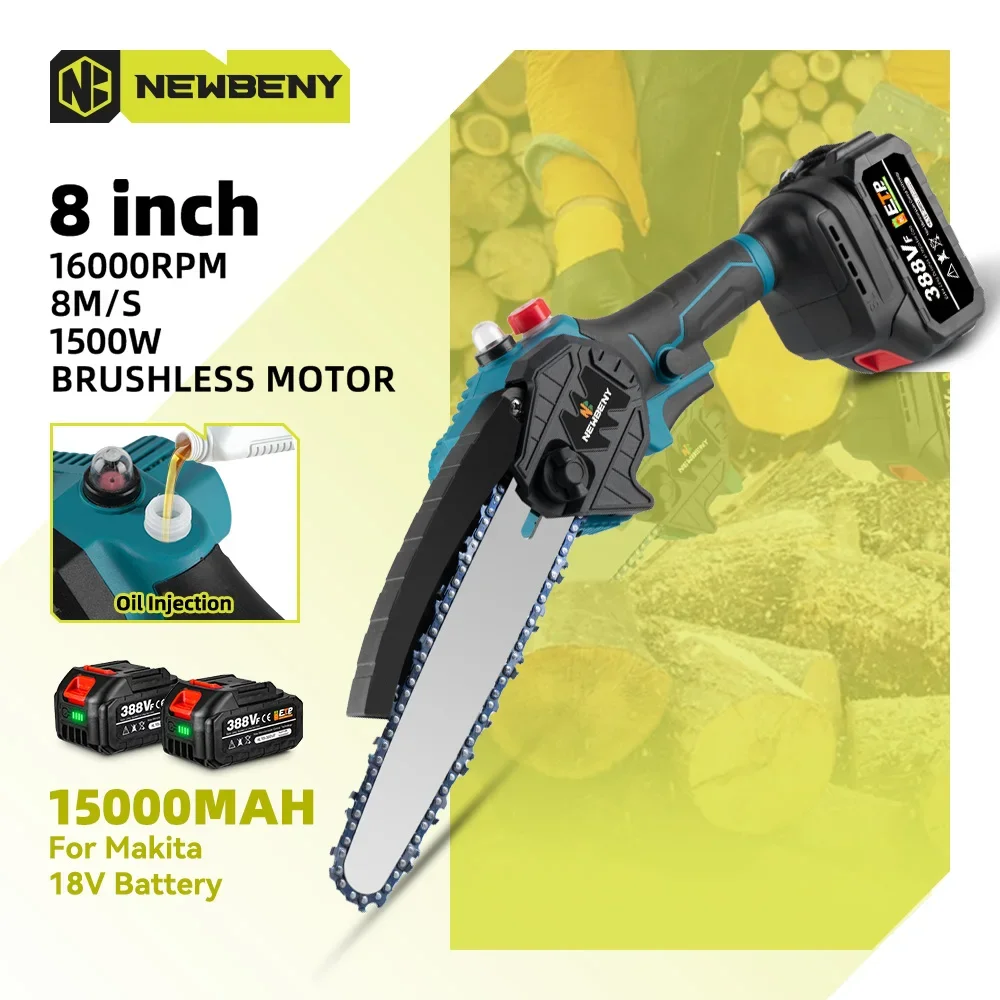 

8 Inch Brushless Electric Saw With Oiler Cordless Efficient Rechargeable Woodworking Garden Logging Saw For Makita 18V Battery