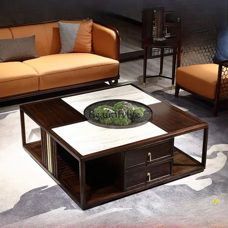 

LXNew Chinese ebony marble coffee table combination, modern simple light luxury solid wood
