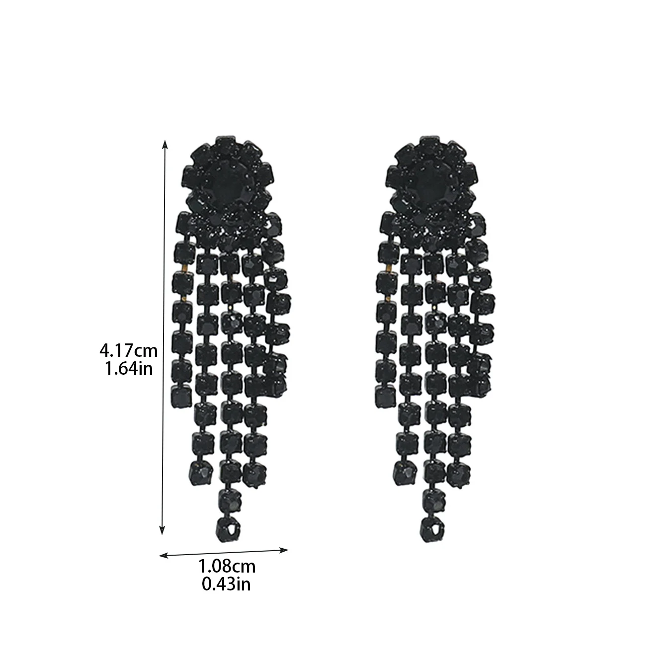 Fashion Luxury Black Color Long Tassel Earrings for Women Bridal Dangle Earrings Full Rhinestone Party Earring Wedding