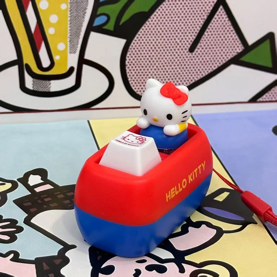 Anime Hello Kitty Voice Button Keyring Kt Cat Keycap Stress Relief Toy Keyboard Button Squishy Desk Decor Birthday Keychain Gift