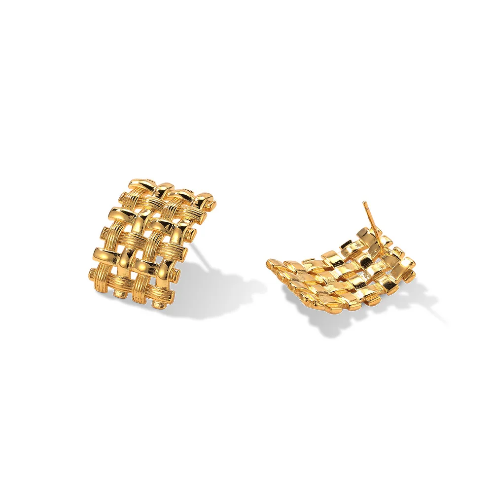 

925 Sterling Silver Versatile Simple Braided Gold Color Stud Earrings Birthday Anniversary Party Gift