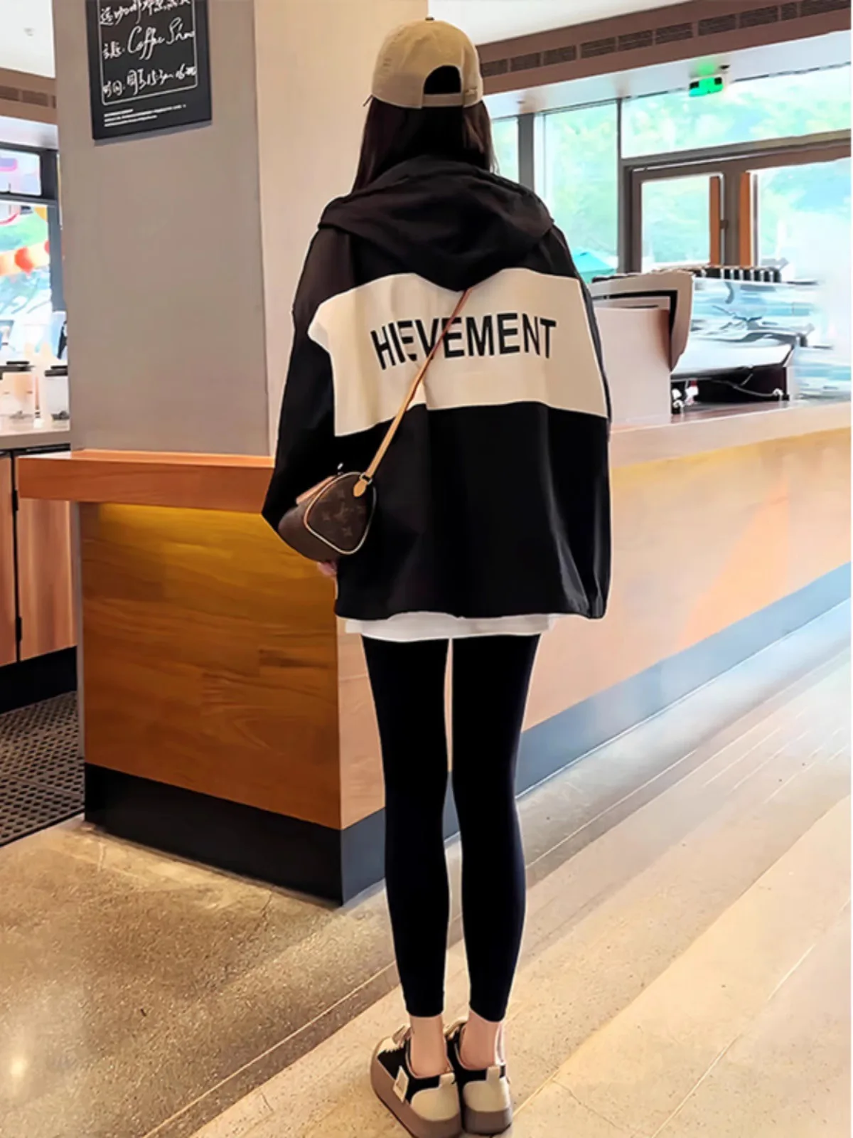 Jaqueta de Trabalho com Capuz em Patchwork Colorido para Mulheres, Moda Primavera Outono, Estilo Casual, Ajuste Solto com Zíper...