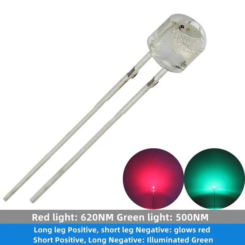 100Pcs F5/5mm Straw Hat Shape Red and Green Borderless Bi-Colour High Brightness LED Traffic Indicators light-emitting diode