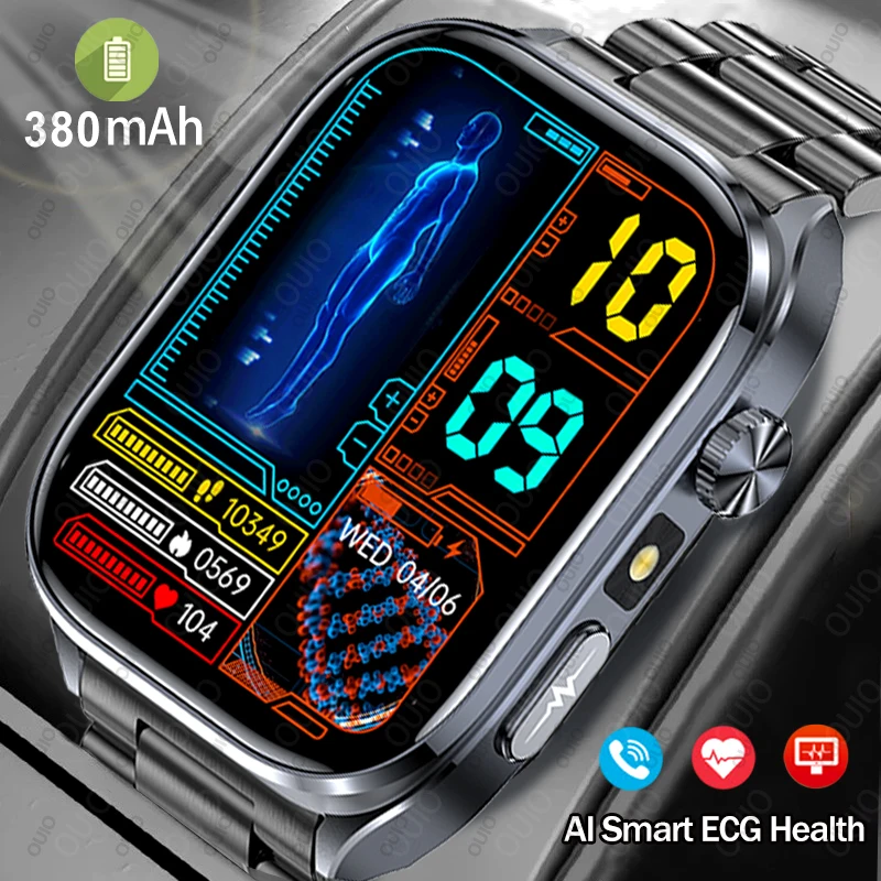 2025 AI-GPT nouveau examen à cinq organes soins de santé montre intelligente hommes ECG + PPG acide urique graisse sanguine BT appel sport Tracker Smartwatch