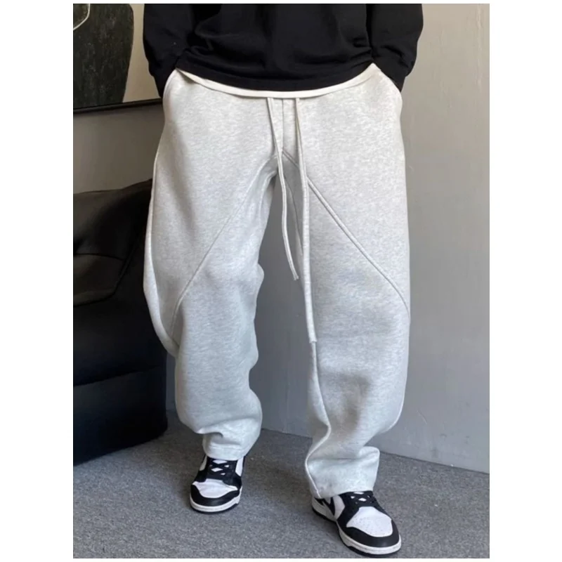 

Extra Large 300 Pou Fce Lined Thiened Dstring Casual Sweatpants Men's Autumn Winter Loose Straight Leg Sports Pants