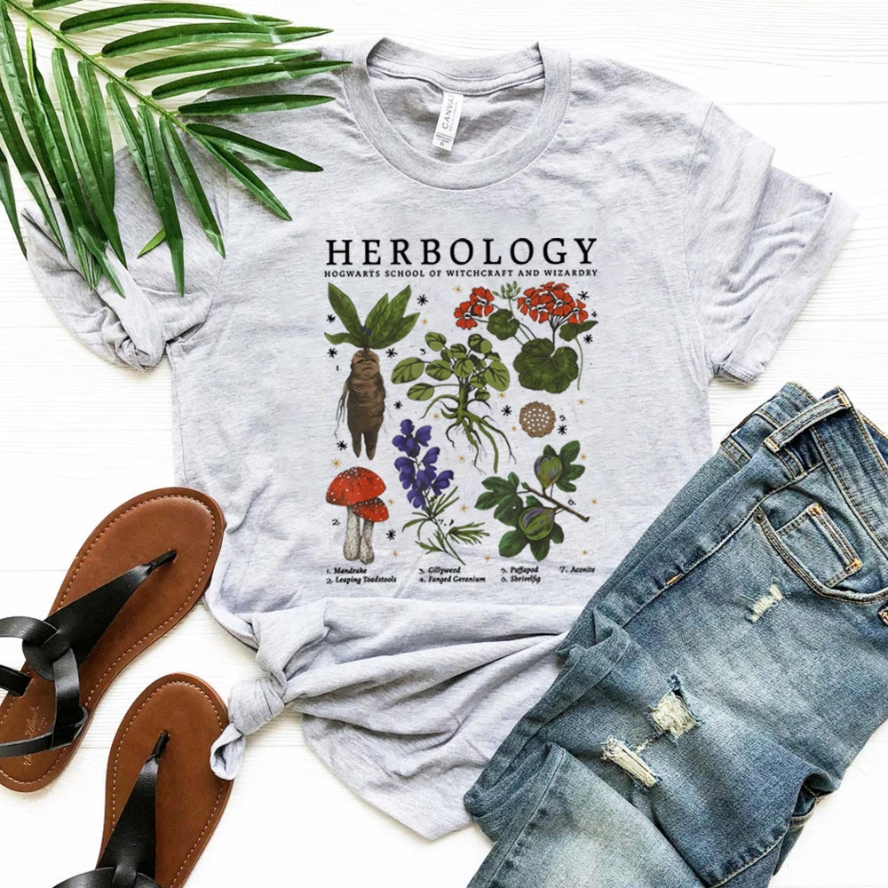 Herbology Plants T-shirt Magic Wizard Witchcraft School Shirt Plants Botanical Herbology Tee Unisex Short Sleeve Tees Wizard Top