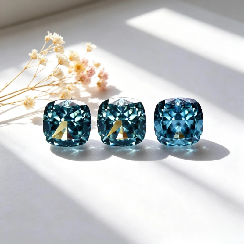 Kubischer Zirkonia Crushed Ice Cut Quadratische Kissenform Aquamarin-Farbe 5A+ Qualität CZ 4K-Schliff Hochkarätiger Diamant – Detail 5