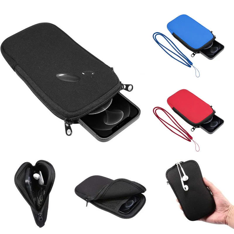 Universal Neoprene Mobile Phone Bag Zipper Solid Color Cellphone Storage Bag Portable Shockproof Travel Storage Pouch