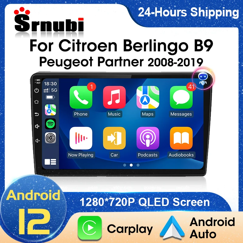 For Citroen Berlingo 2 B9 Peugeot Partner 2008-2019 2 Din Android 12 Carplay WIFI GPS Navigation Car Multimedia Player Head Unit