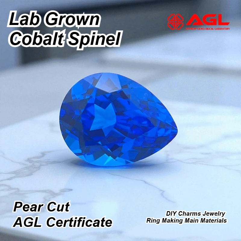 

Hot Sale Lab Grown Cobalt Spinel Pear Cut DIY Charms Jewelry Ring Making Main Materials Selectable Certificate