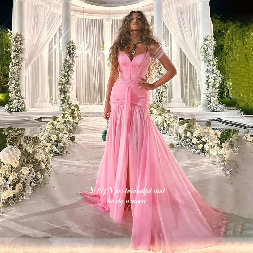 NFYN Pink Prom Dress Mermaid Evening Dress with Pleats Formal Occasion Dress Chiffon vestidos de fiesta Customized