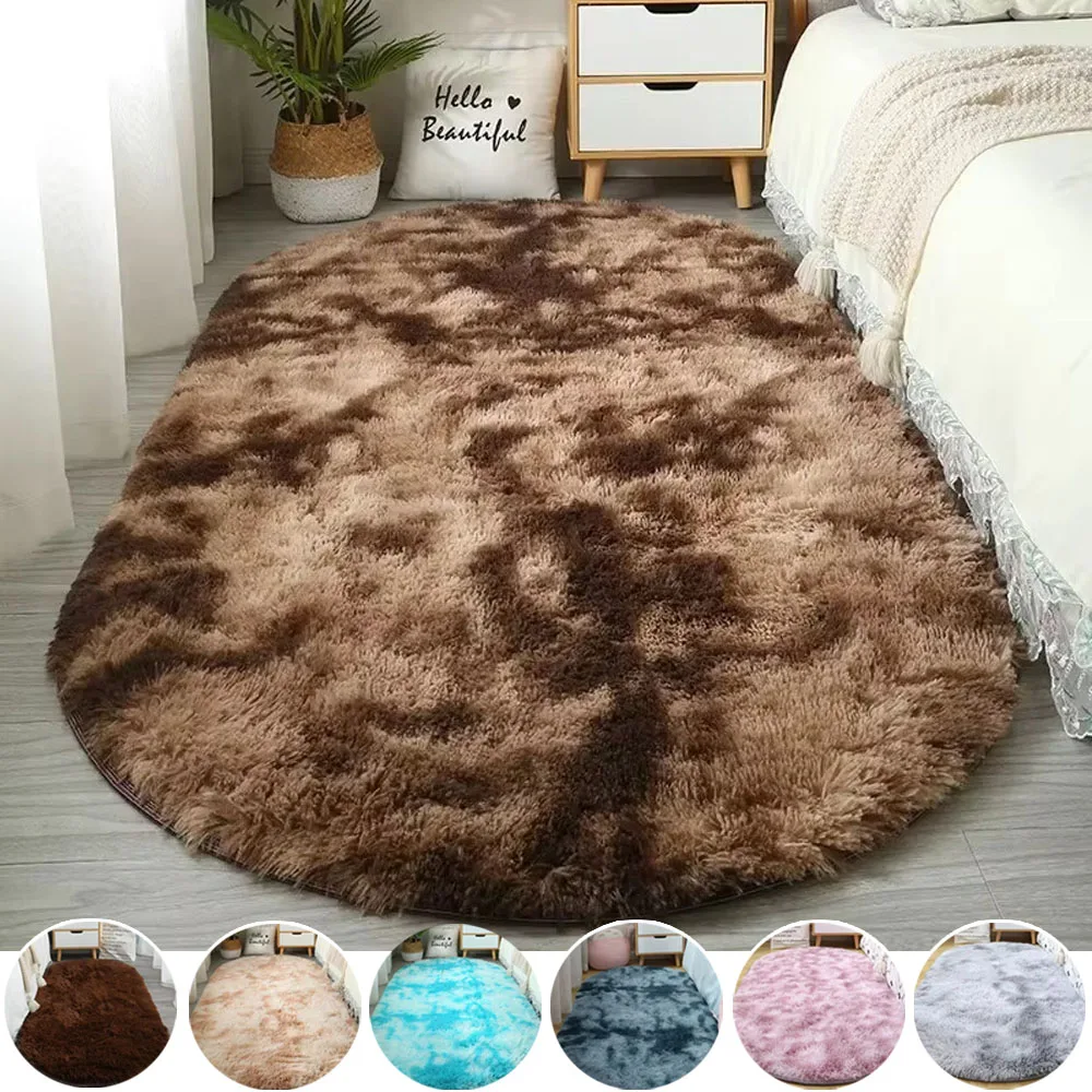 

1PC Dyeing Oval Carpet for Living Room Sofa Area Rugs Soft Shaggy Bedroom Rugs Thick Plush Carpet Rugs for Bedroom Alfombra 러그