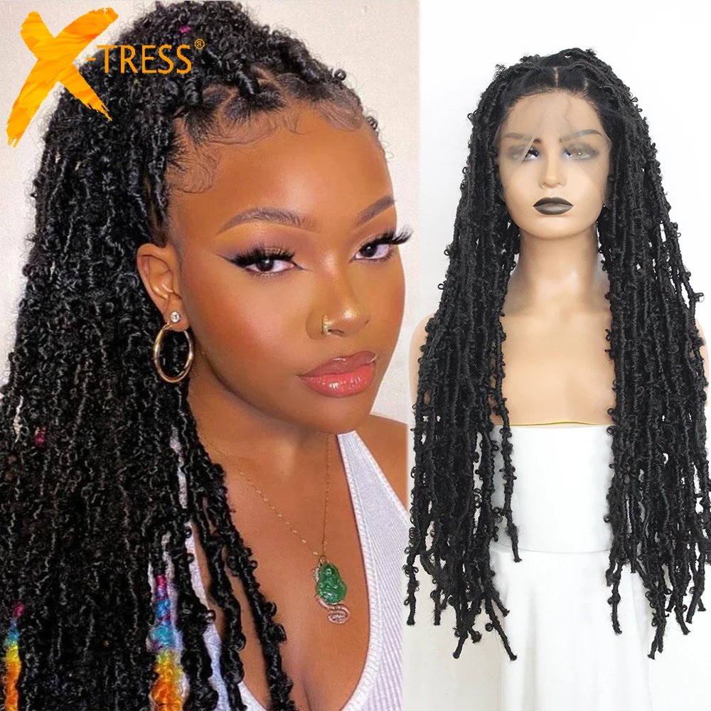 

Full Lace Synthetic Braided Wigs For Women Butterfly Distressed Locs Lace Frontal Crochet Braids Hair Wig 100% Hand Made X-TRESS