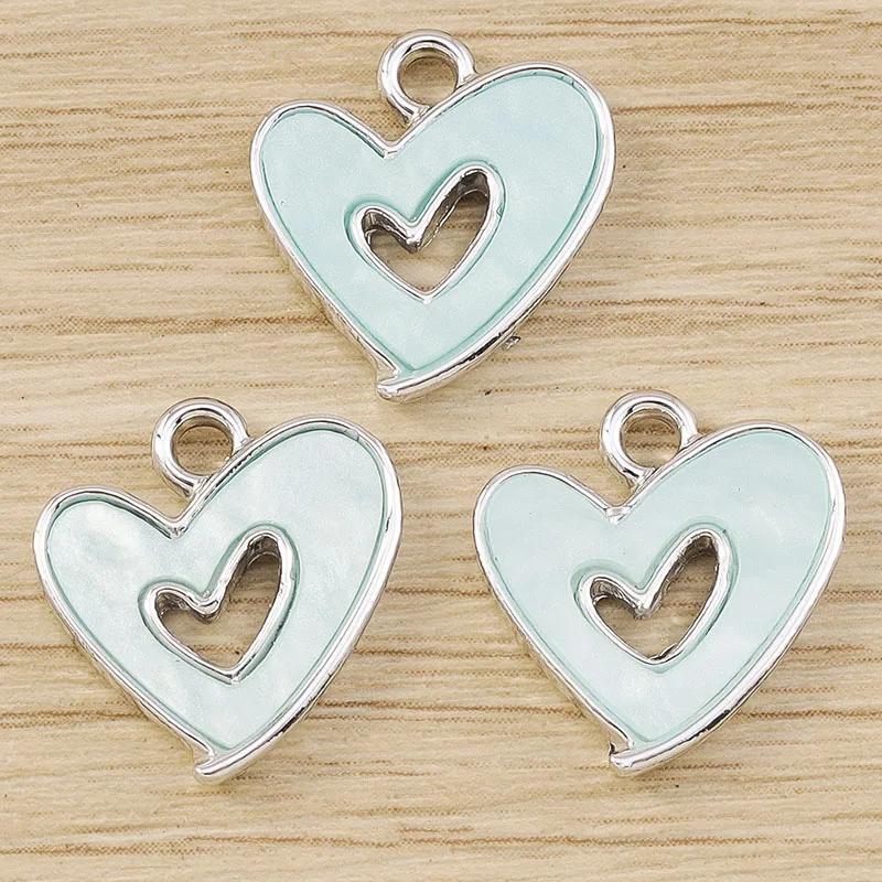 Tusember 10 Stück Exquisite Silberfarbene CZ-Kristall-Herzanhänger für Ohrhänger, Halsketten und Schmuckherstellungszubehör – Detail 5