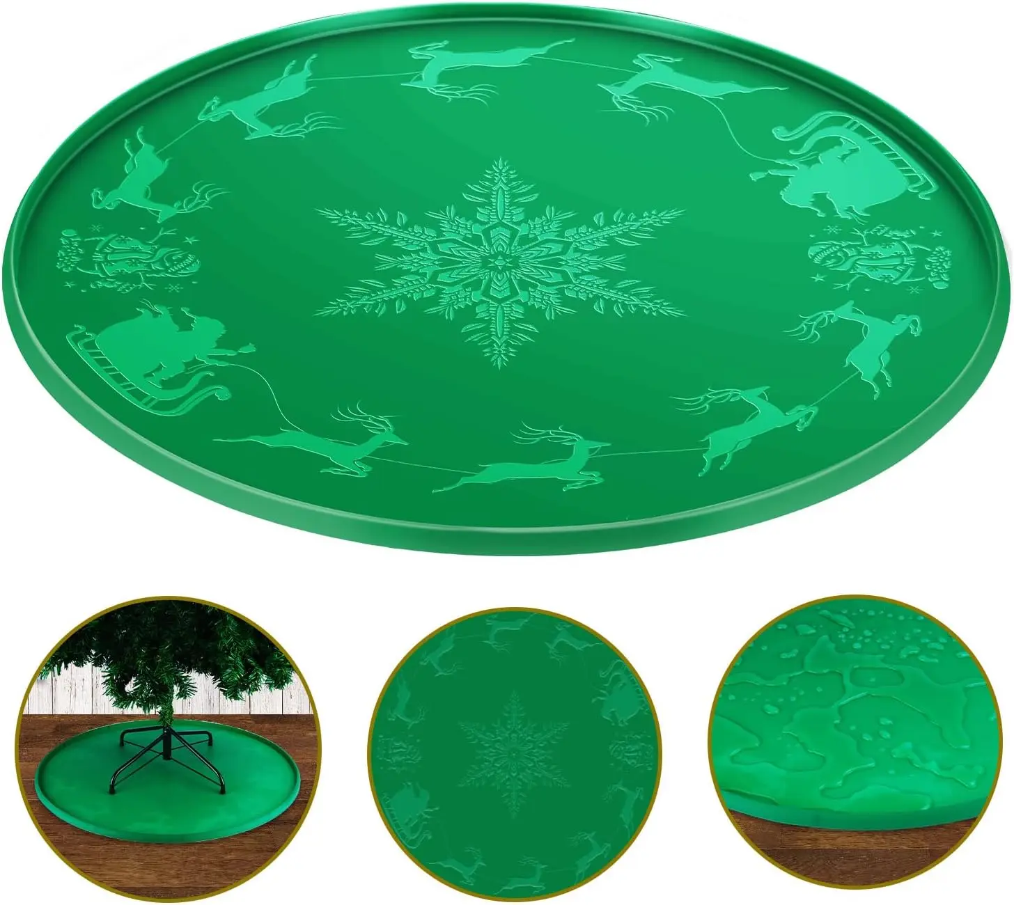 

31-дюймовый коврик-подставка для рождественской елки, водонепроницаемая защита пола с тиснением (зеленый)