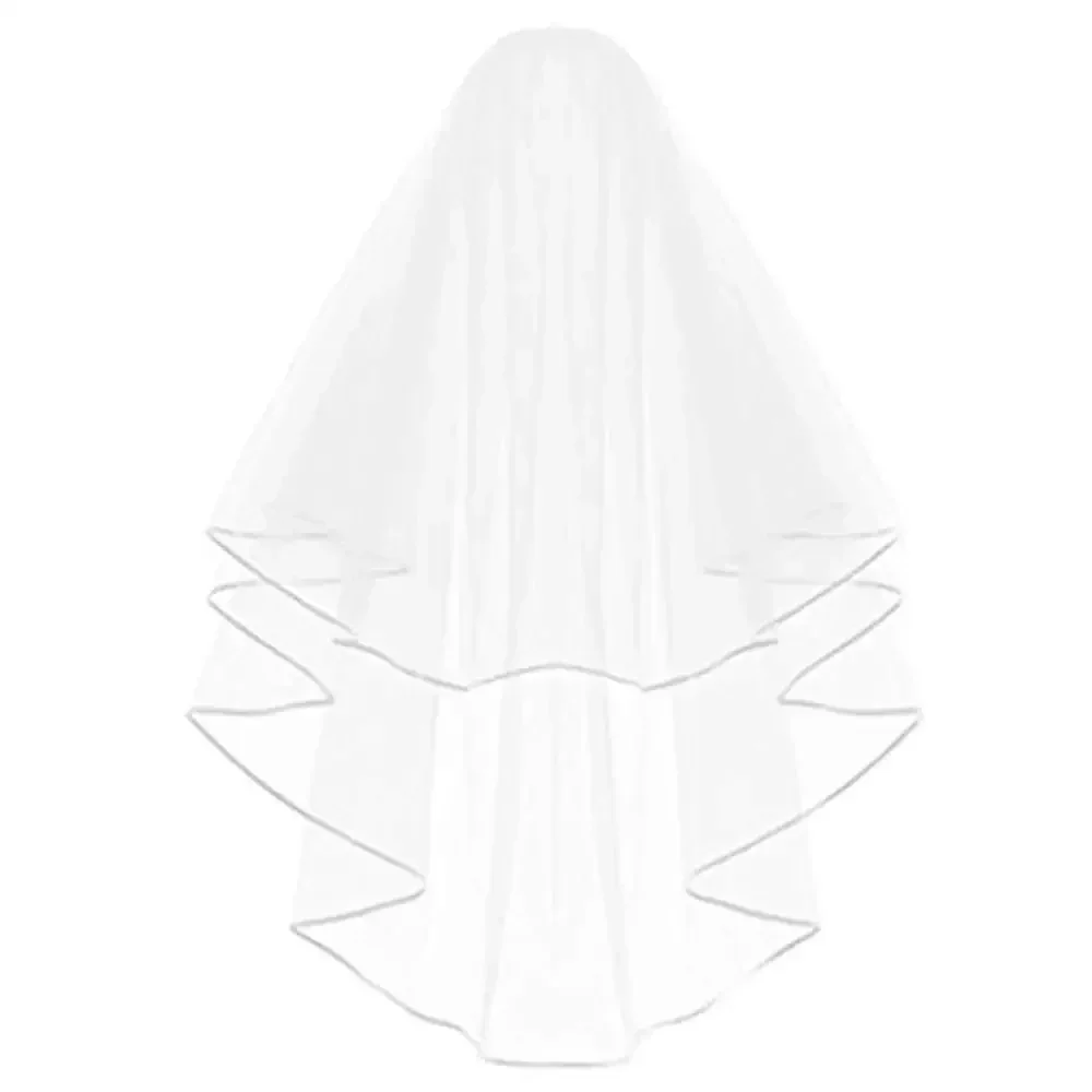

Bridal Wedding Veil White Double Ribbon Edge Center Cascade with Comb Accessories