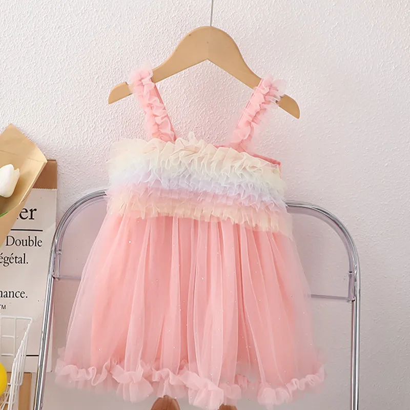 Toddler Baby Dress For Girls Summer Gauze Mini Skirt 2024 Fashion Sling Children's Girl Princess Dresses Birthday Party Clothes