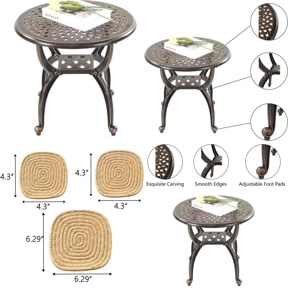 

Столик из литого алюминия без ржавчины, устойчивый к атмосферным воздействиям, для патио, двора или сада (круглый, медный)