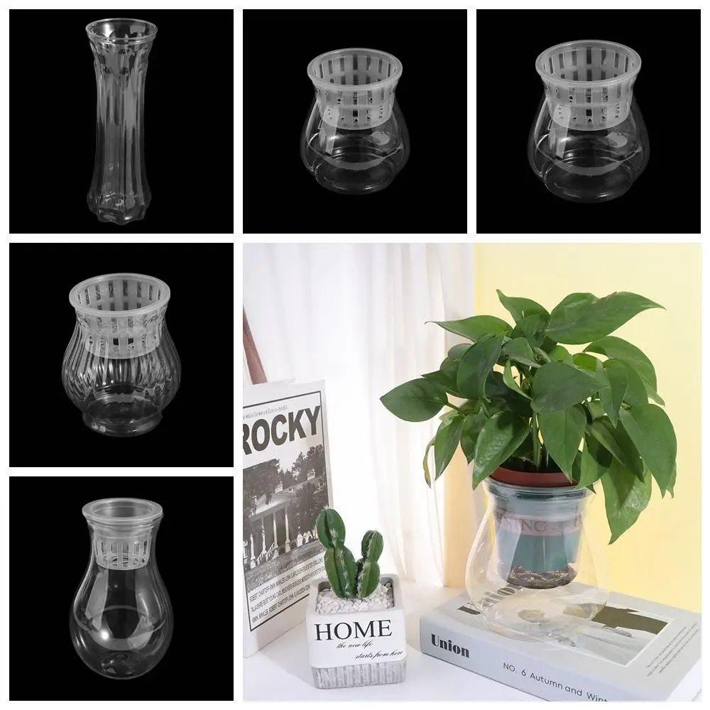 Fashion Self Watering Hydroponic Flower Pot Floor-standing Plastic Aquatic Plant Container Simple Transparent Planter Pot