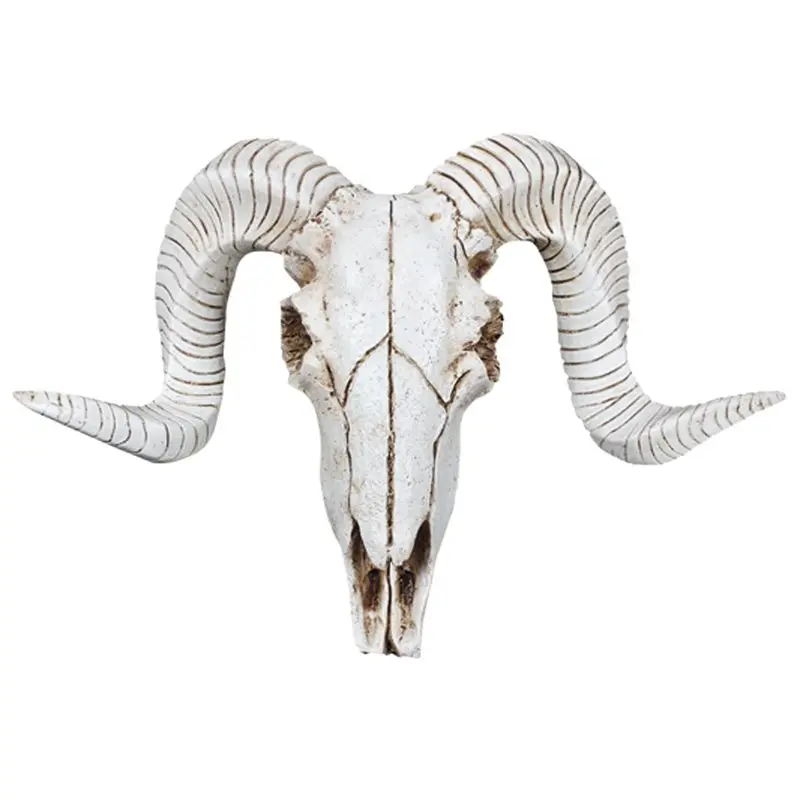 【FLASH DEAL】10X Creative Resin Sheep Head Skull Head Wall Hanging 3D Animal Longhorn Sculpture Figurines Crafts Horns Home Decor