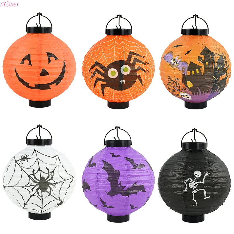 Halloween Paper Pumpkin Hanging Lights Lantern Pumpkin Ghost Spider Bat Shape Honeycomb Paper Balls Horror Halloween Decoration