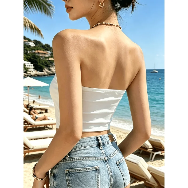Summer pastoral style floral print women's tube top，The fabric is skin-friendly and comfortable-Suitable for fashionable casual