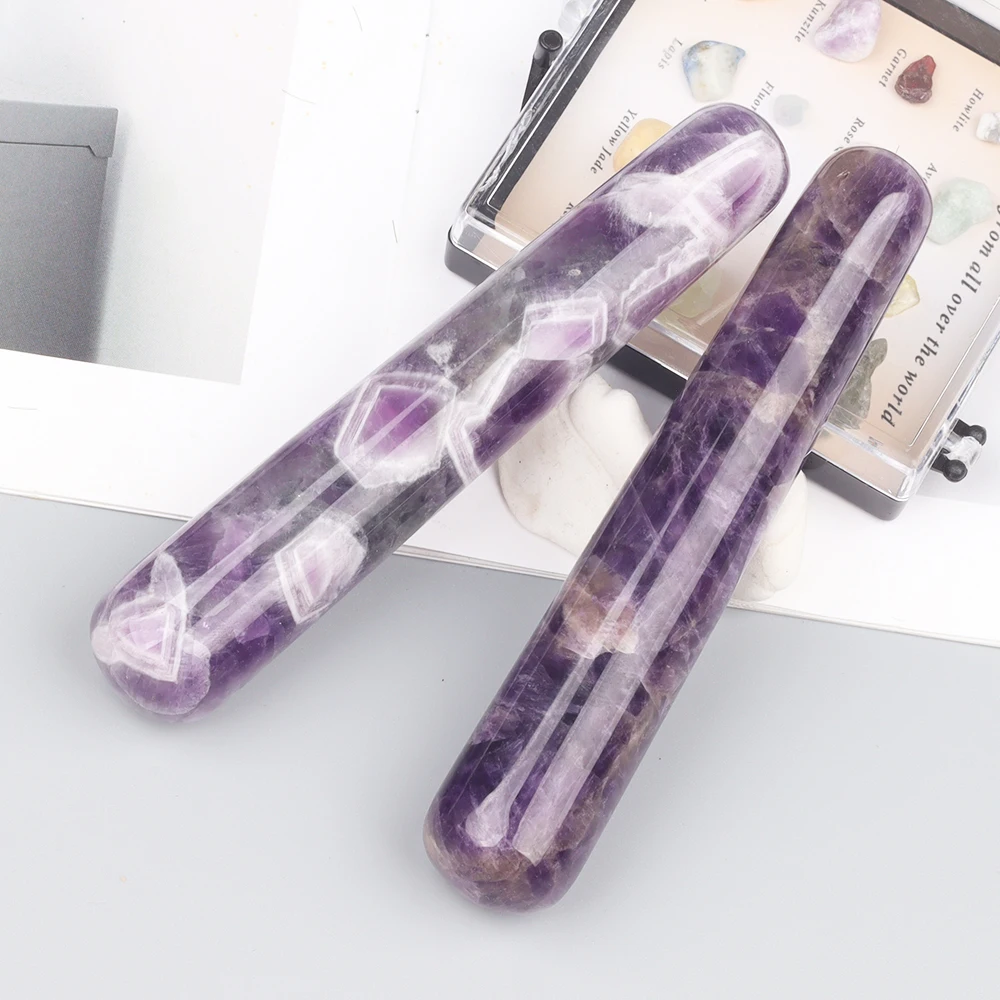 Natural Amethyst Wand Jade Massage Stick Face Body Eye Crystal Mineral Stone Massager Health Skin Care Gua Sha Lifting Yoni Tool view 3