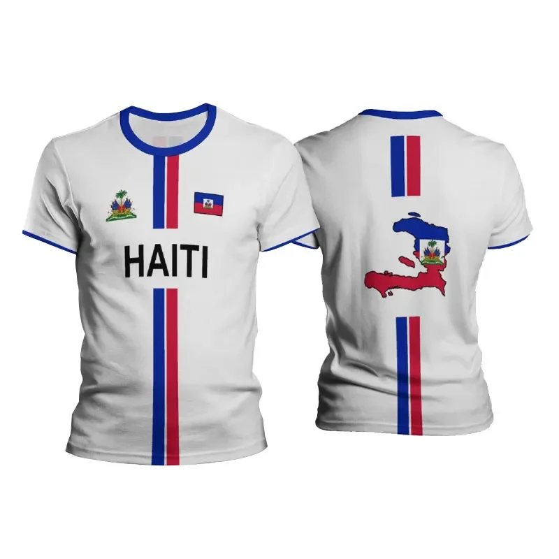Haiti football T-shirt men's sports T-shirt Haiti flag street loose top men's casual patterned T-shirt