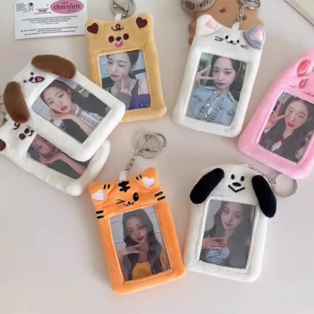 

KPOP Cute Bear Puppy Bus Meal Card Plush Holder Student ID Certificate Protective Cover Card Book Bag Keychain Pendant Fans Gift