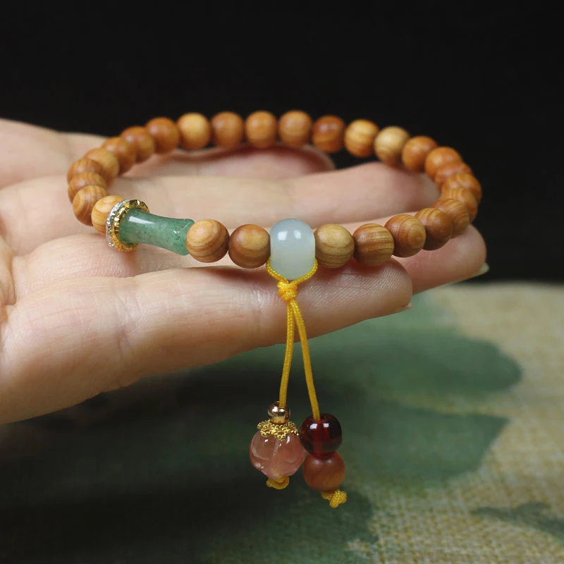Bamboo wood high-oil content 6mm bracelet with green bamboo knot accessories, decorative ornaments, Buddhist prayer beads