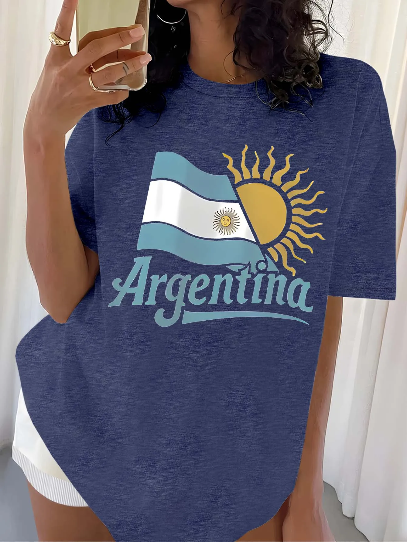 

Топы больших размеров, женская одежда, летние наряды, флаг Аргентины и принт символа солнца, мягкие и удобные футболки с рисунком, женские топы
