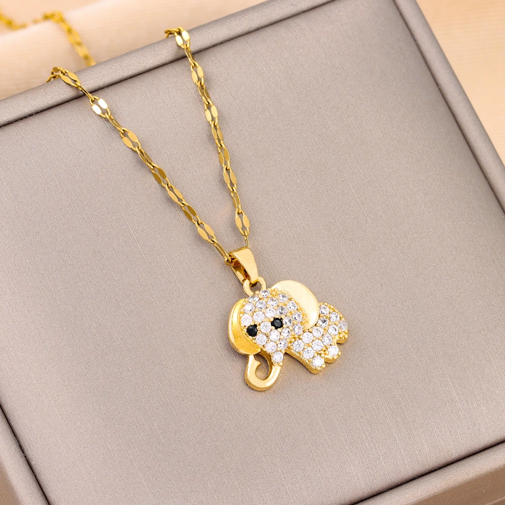 New Fashion Cute Baby Elephant Pendant Necklaces For Women Trendy Gold Color Stainless Steel Jewelry Female Neck Chain Wholesale