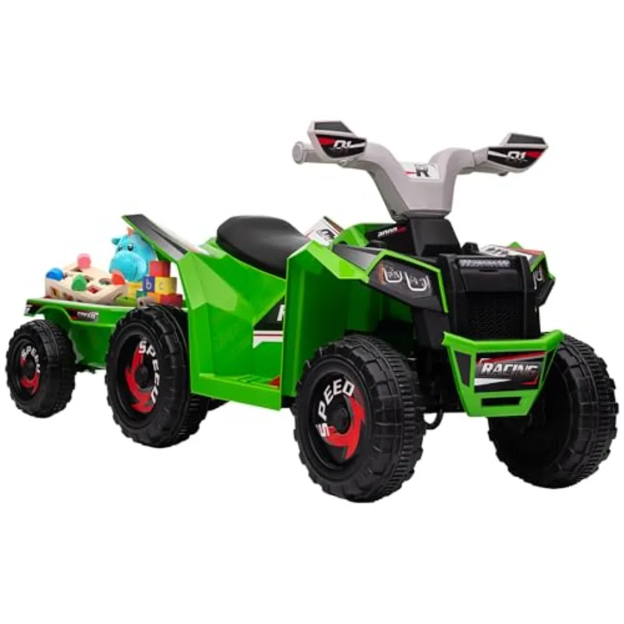 

ATV Quad Car with Back Trailer: 6V electric ride-on toy for toddlers up to 36 months green wear-resistant wheels forward/backwa