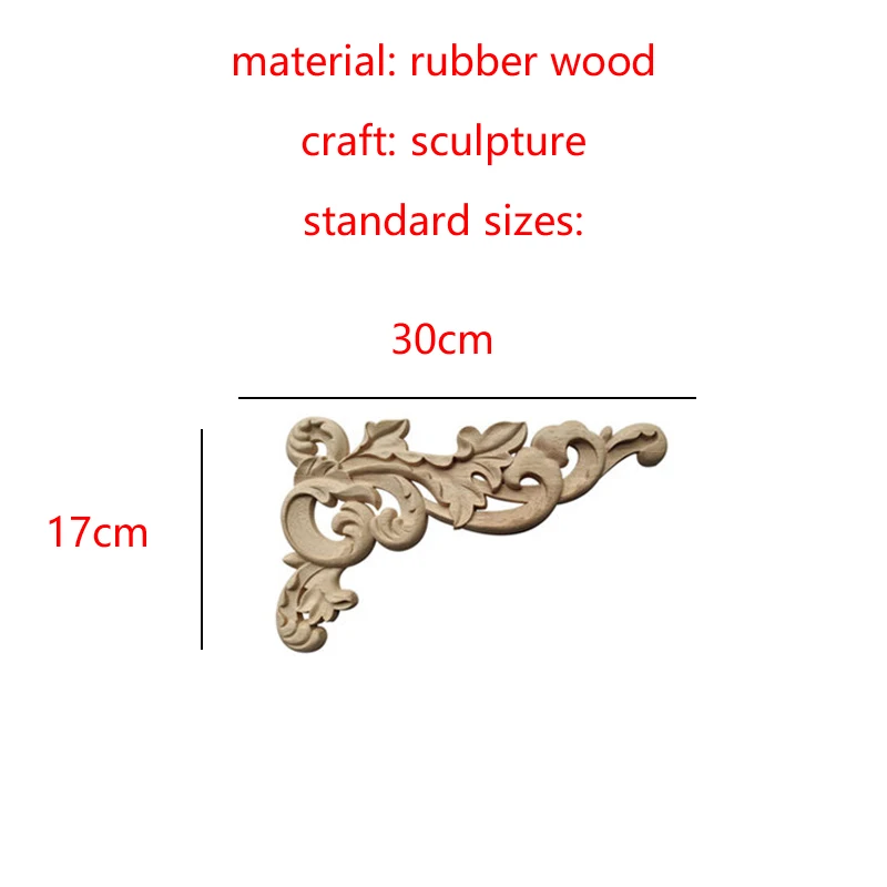 Natural Floral Wood Carved Crude Wood Wooden Figurines Crafts Unpainted Corner Appliques Frame Furniture Woodcarving Decorative