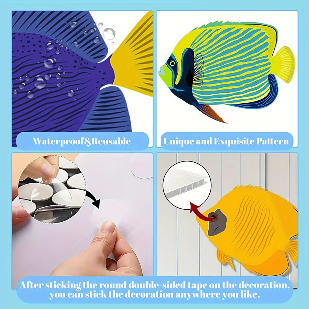 4 Pcs 2D Flat Wooden Tropical Fish Wall Decor Colorful Reef Fish Wall Art With Nano Tape No Drilling Coastal Home Wall Ornament view 5