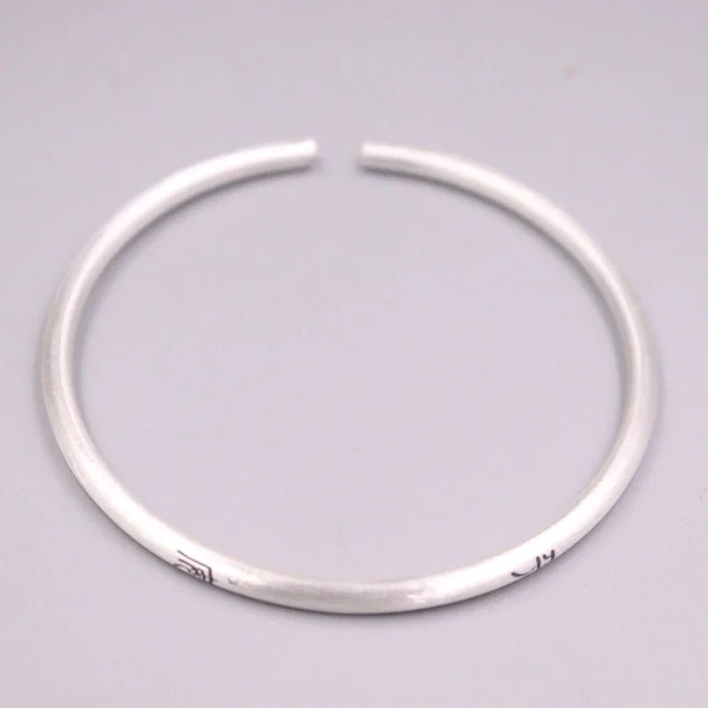 

Real Pure 999 Fine Silver Bangle Women Lucky Characters Round Cuff Bracelet 15-16g