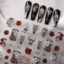 1 piece of 5D dark style nail stickers high quality rose flower devil girl soft embossed design self-adhesive nail art stickers