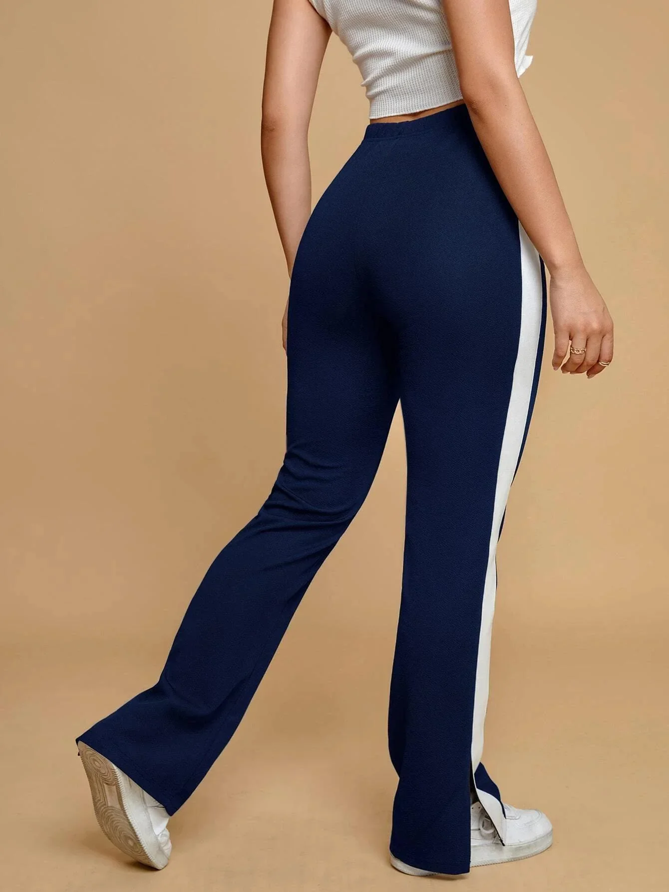 M-3XL Women Fashion Harem Pants Ladies Casual Contrast Side Seam Split Hem Pants Tights Trousers Sweatpants