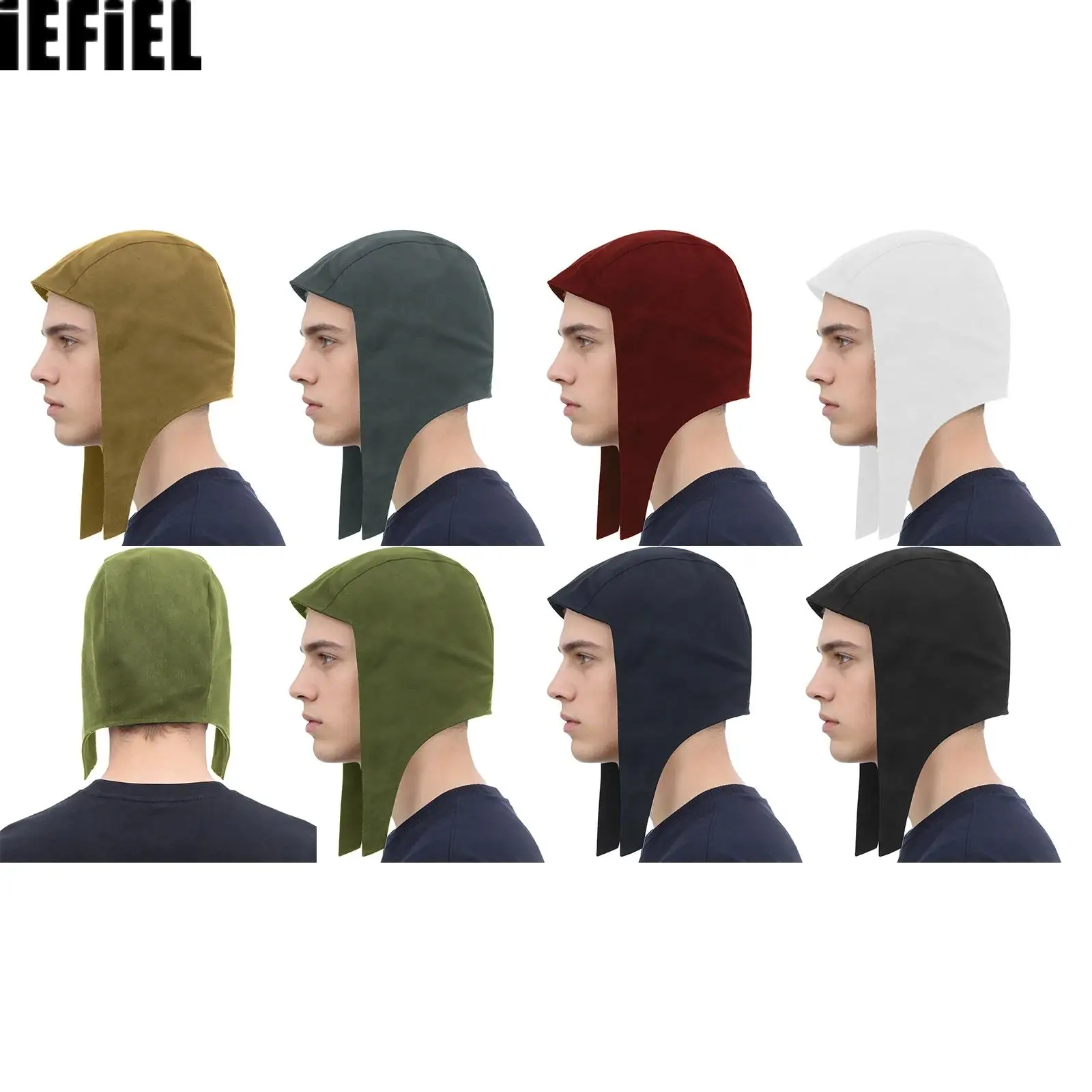 Adults Men Women Medieval Coif Cap Solid Color Larp Hood with Long Ear Flap Victorian Vintage Bonnet Hat Halloween Cosplay
