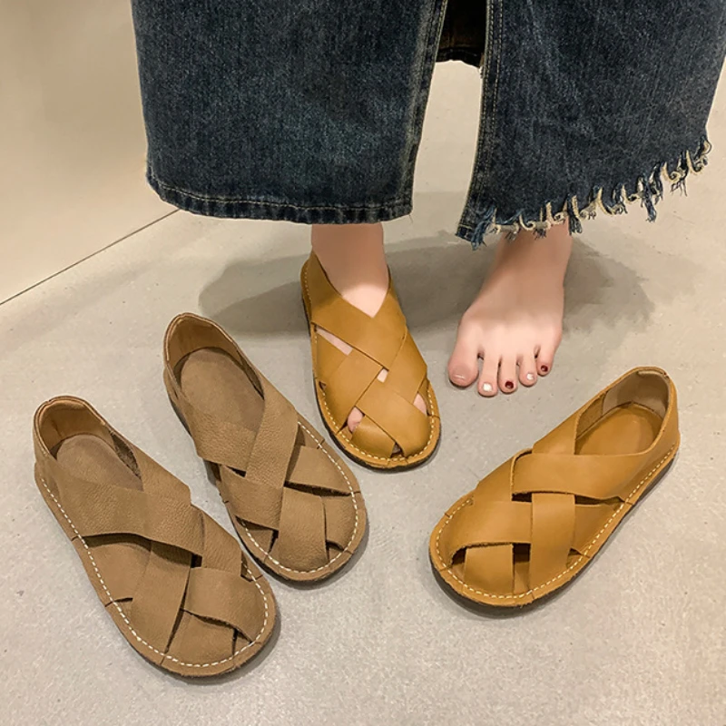 

Summer Sandals for Women Casual Slip-on Flats Beach Shoes Woman Comfort Closed Toe Sandal Gladiator Barefoot Shoes Footwear