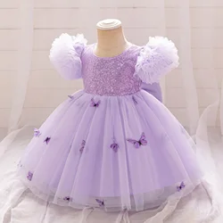 Butterfly Girls Dresses Big Bow Tulle Sequin Bridemaid Costumes Toddler 1st Birthday Princess Party Dress Baby Wedding Ball Gown