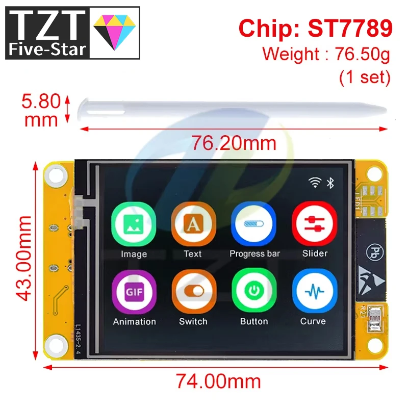 TZT ESP32 LVGL WIFI&Bluetooth Development Board 2.4 inch LCD TFT Module 240*320 Smart Display Screen With Touch WROOM