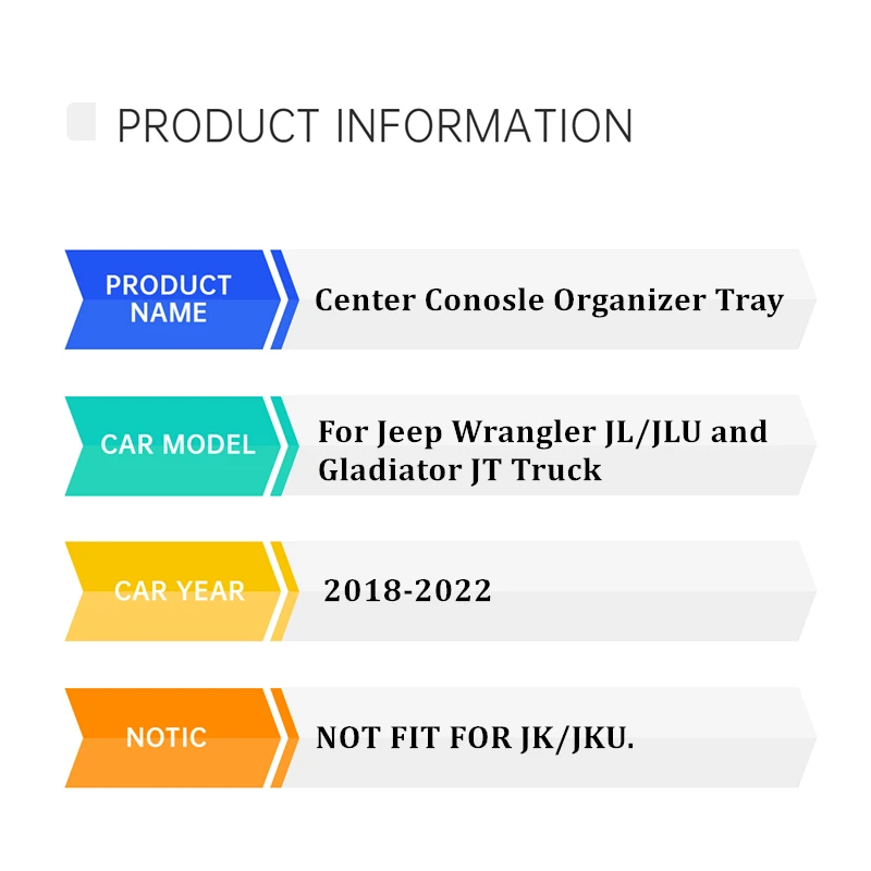 Car Central Armrest Storage Box Secondary Storage Center Console Organizer For Jeep Wrangler JL/JLU 2018 2019 2020 2021 2022